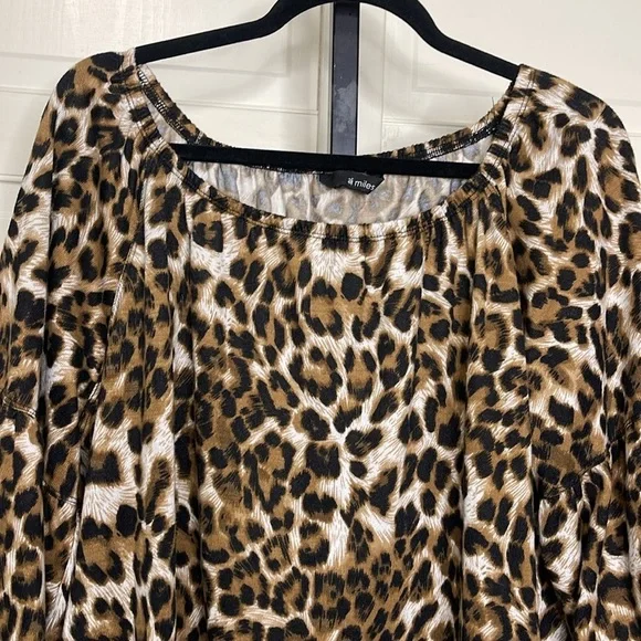 Ali Miles Women's Animal Print Lace Hem 3/4
Sleeve Round Neck Blouse Sz 2X - Picture 2 of 11